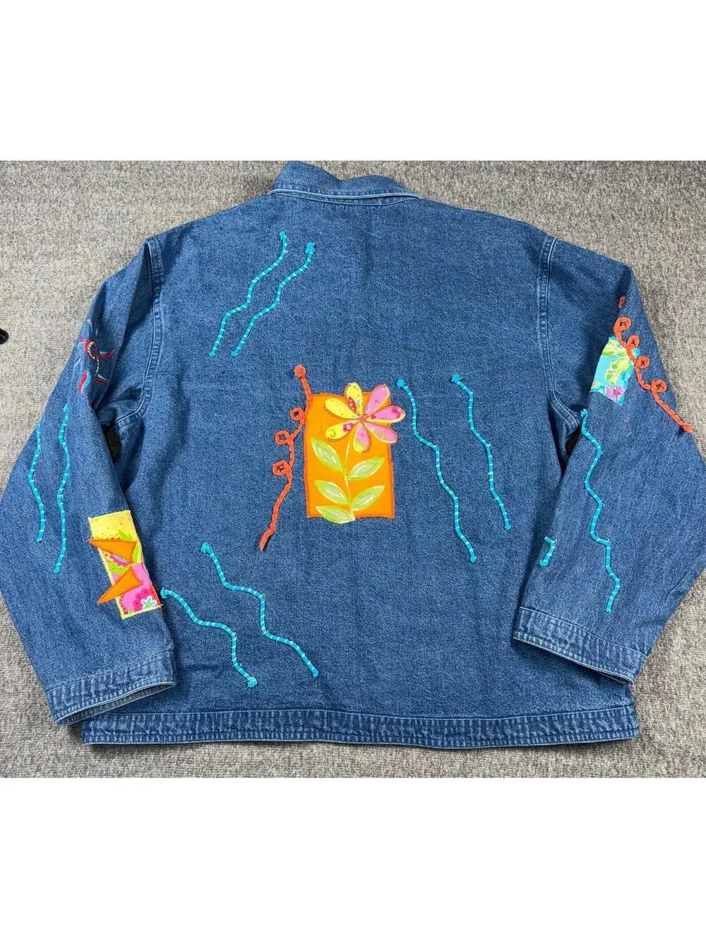 Life Style embroidered Denim wooden-button Jacket size XL Vintage Art to wear - Picture 5 of 5